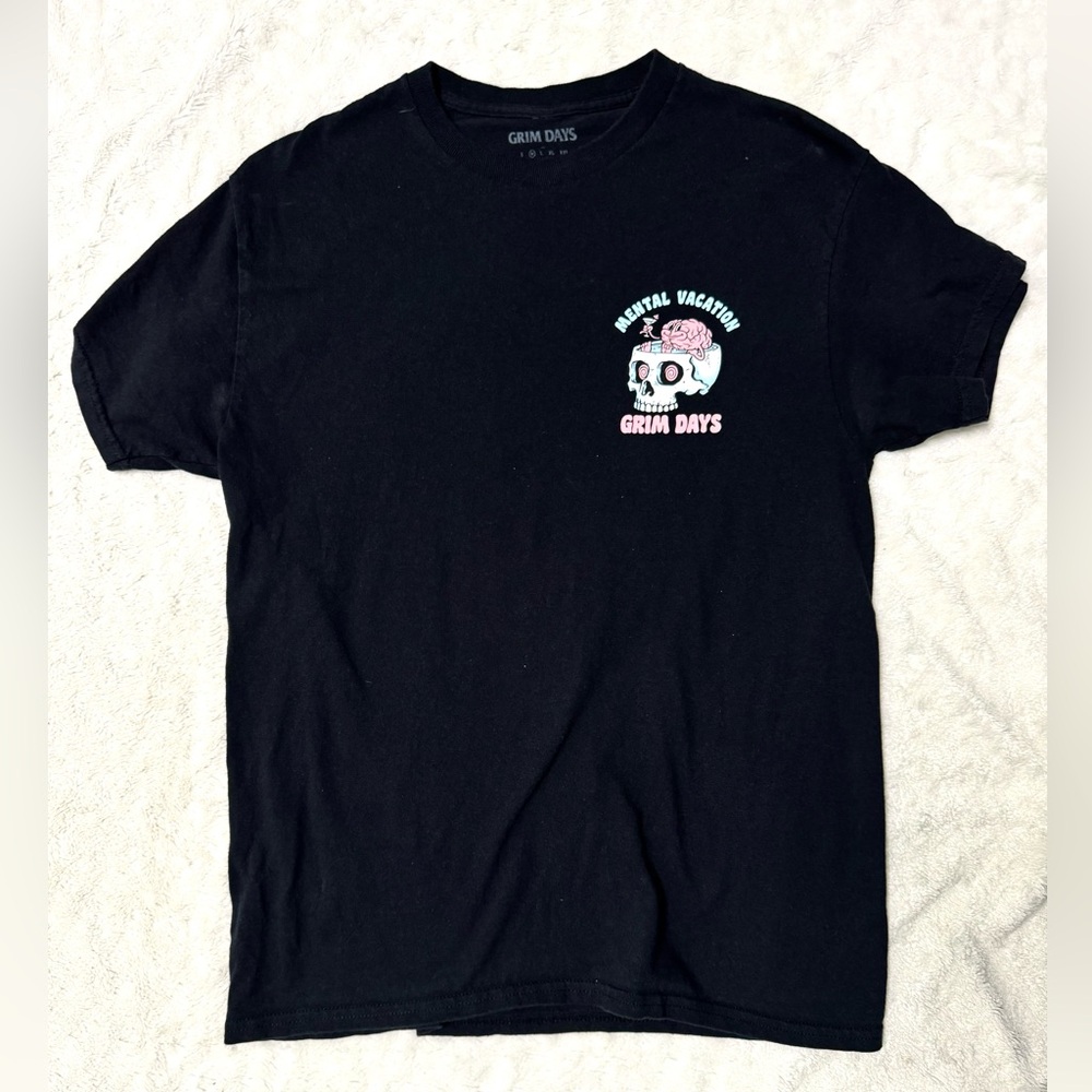 GRIM DAYS Tilly’s Black Mental Vacation Skull Graphic Cotton T-Shirt
